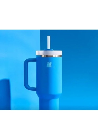 Pipetli Termos Bardak, Mavi, 0.89 Litre -