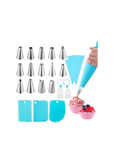 Ximistore9 Pasta Dekorasyon Seti: 14 Paslanmaz Çelik Uç, 2 Yeniden Kullanılabilir Silikon Poşet, 3 Spatula Ve Aksesuarlar İle Pasta, Cupcake Dekorasyonu Diğer