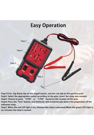 Xuweiwei 12v İçin Otomotiv Röle Test Cihazı Kırmızı 4 Ve 5 Pinli Röleler İçin Uygun Pil Kelepçeleri İle Kolay Teşhis