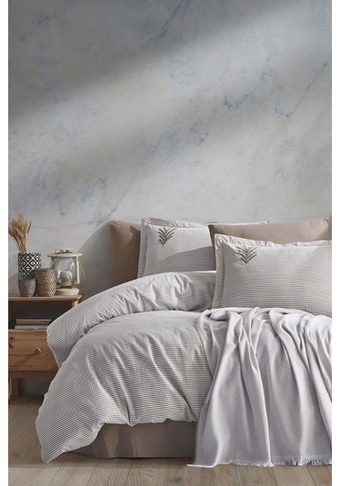 As Perde Maribell Çift Kişilik Pikeli Nevresim Takımı - Bej