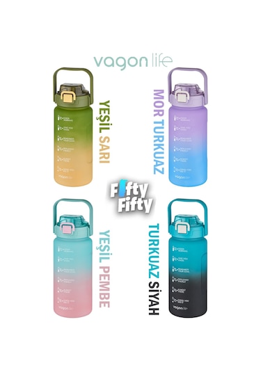 Vagonlife 1500ml Yenilenen Renkler Pipetli - Pipetsiz Kullanım Çift Renk Softtouch Motivasyon Matarası + Çıkartma 001