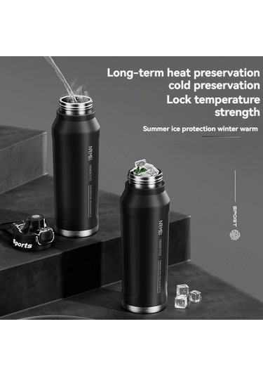 1l Termos Su Şişesi Paslanmaz Çelik Vakum Şişeler Soğuk Sıcak Su Diğer Siyah