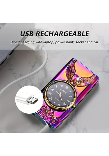 Brightnova 1 Adet Şık Dış Mekan Ateşleme Aleti Blue Çift Ark Plazma Çakmak 3d Kartal Kabartmalı Ve Led Aydınlatmalı Kadranlı Kampçılık Açık Hava Macerası Acil Durum Ateş Başlatma Altın