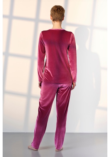 Doreanse Kadın Fuşya Kadife T-shirt Pijama Takımı 25k4033-standart Fuşya