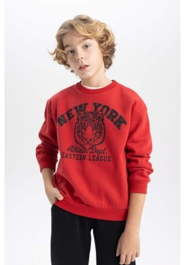 DeFacto Erkek Çocuk Bisiklet Yaka Baskılı Sweatshirt B7822A8NSBR66 Bordo