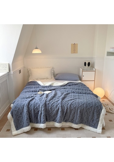 Hqgoodstore Yeni Ev Basit Düz Renk Kalınlaştırılmış Kuzu Kadife Çift Yumuşak Tek Battaniye Bej 150 200cm Beyaz Pirinç