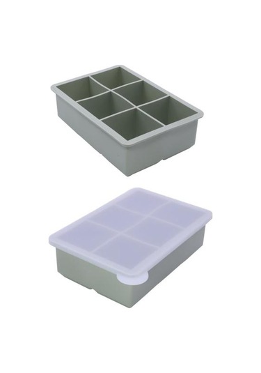 Kapaklı Büyük Kare Buz Küpü Tepsisi İstiflenebilir Yer Tasarruflu Buz Yapıcı Yeşil