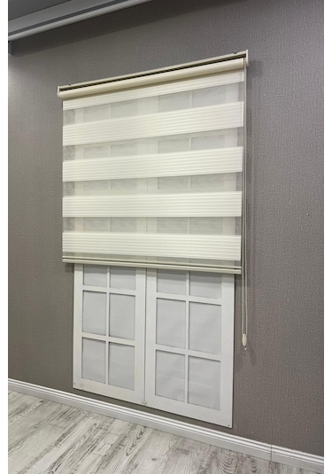 Zebra Stor Perde Geniş Plise Güneşlik Perde Krem Krem