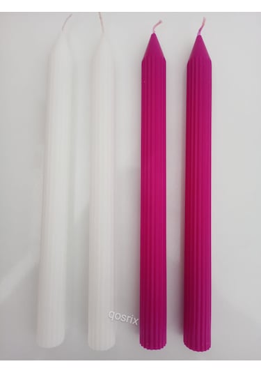 Yılbaşı Özel Serisi 4'lü Beyaz Fuşya Şamdan Doğal Kokulu Soya Mum