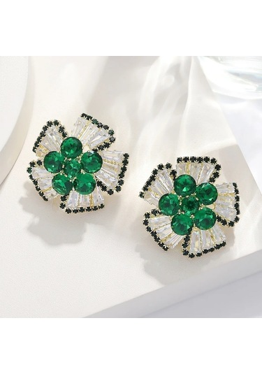 Ganzhoushop Yeni Retro Mücevher Lüks Küpe Kristal Kırmızı Kadın İçin Şık Çiçek Desenli High-end Görünümlü Takı Kırmızı