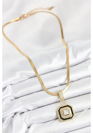 316l Çelik Zirkon Taşlı Siyah Detaylı Baget Model Gold Renk Kadı Renkli