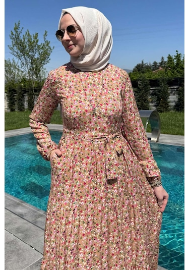 Rabia Şamlı Hale Elbise Bej Normal