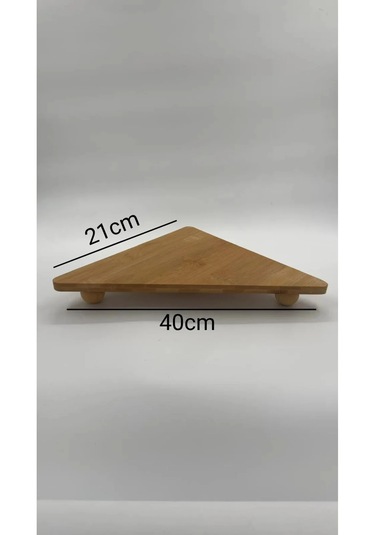 Üçgen Bambu Sunum Standı Top Ayaklı 3 Köşe Servis Tabağı Doğal Bambu Bambu