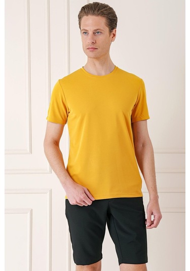 Slim Fit Bisiklet Yaka Pamuklu Safran Tişört Ts 880 Safran