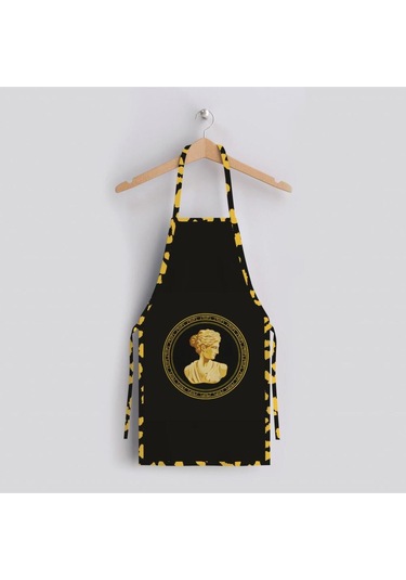 Siyah Büst Detaylı Mutfak Önlüğü Keten Kumaş, Uluslararası Yıkama Ve Solmama Sertifikası Çok Renkli