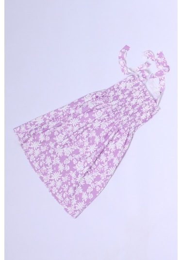 Kız Çocuk Askılı Elbise Çiçek Desenli B35 Hcm00119 Lila - Pembe