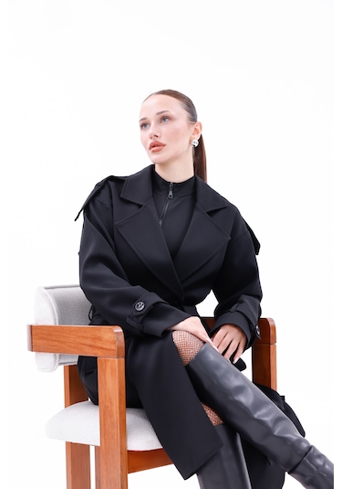 Kadın Trençkot Model Kaban Siyah