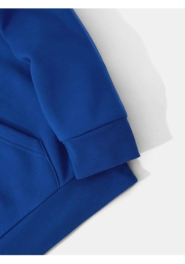 Unisex Are You Ok Honey Baskılı Kapüşonlu İçi Yumuşak Polarlı Oversize Sweatshirt - Saks Mavisi Saks Mavisi