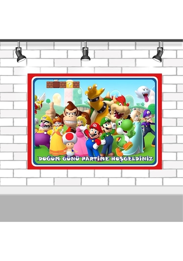 Süper Mario Lüks 70x100 Cm Afişli Doğum Günü Süsleri Seti