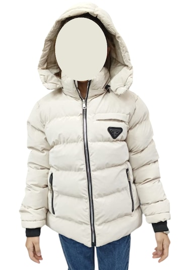 Kız Çocuk /Erkek Çocuk Fermuar Cepli Kapüşonu Çıkabilen İçi Peluş Astarlı Bej Renk Mont