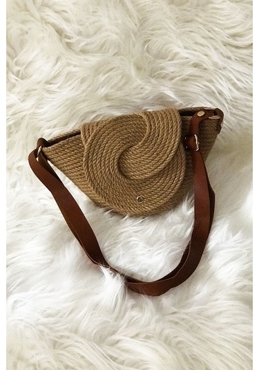 El Emeği Jüt & Hasır El Çantası Dört Mevsim Beylem Çanta Örme Çanta Kahverengi