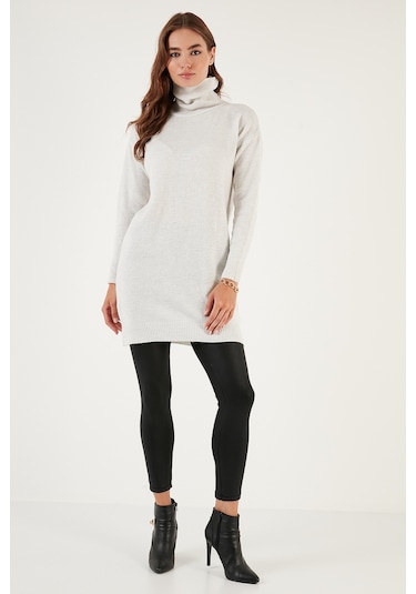 Lela Balıkçı Yaka Uzun Kollu Triko Bayan Tunik 4614585 Açık Gri