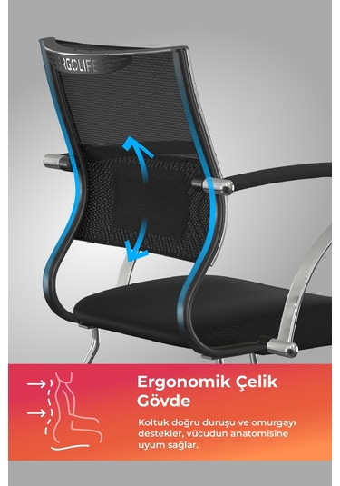 Ergolife Sit Air Ergonomik Bekleme Koltuğu Krom Ayaklı, Bel Destekli, Fileli, Toplantı Sandalyesi -572.5f.1.6a4 Çok Renkli