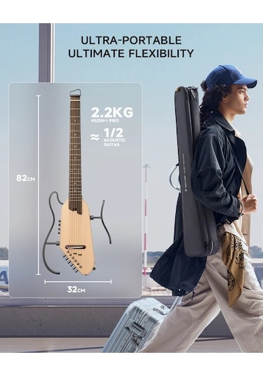 Donner Hush-i Pro Elektro Akustik Gitar Natural Ladin