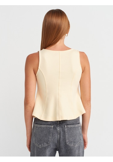 Dilvin 31979 Düğmeli Peplum Top-açık Sarı Açık Sarı