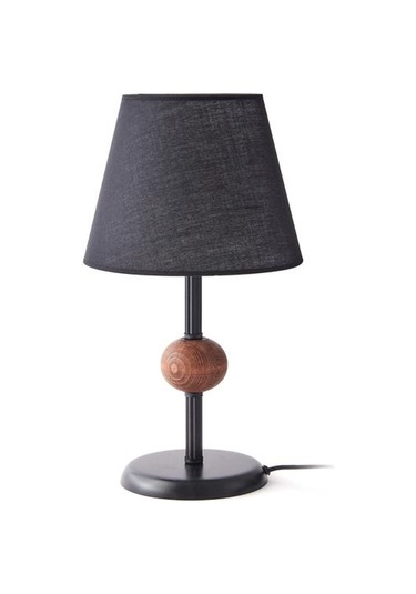 Safir Light Ahşap Detaylı Metal Abajur - Siyah - 43x25x25 Cm Siyah