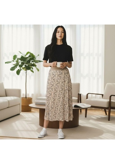 Şifon Beli Lastikli Etek 95 Cm - 38-50 CAMEL