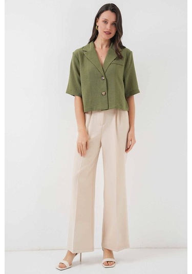 Gabria Kısa Keten Ceket Haki