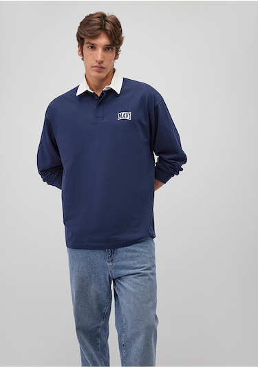 Mavi - Mavi Logo Baskılı Lacivert Polo Sweatshirt 0s10172-70497 Lacivert