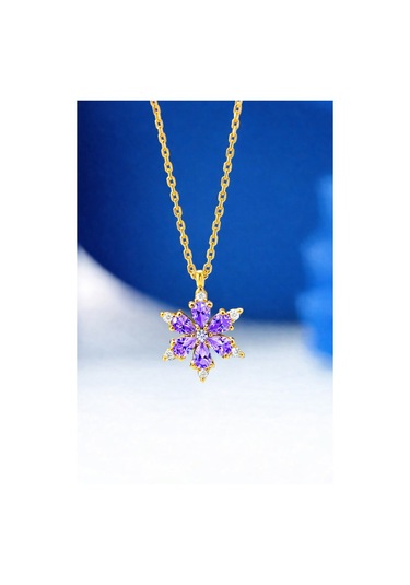 Çekirdekjewelry 925 Ayar Gümüş Altın Kaplama Mortaşli Kamelya Çiçeği Kolye Sarı Mor