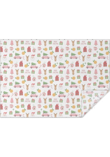 Noel Desenli Dikdörtgen Masa Örtüsü 60x84 İnç, Su Geçirmez Ve Leke Tutmaz Noel Baba Noel Araba