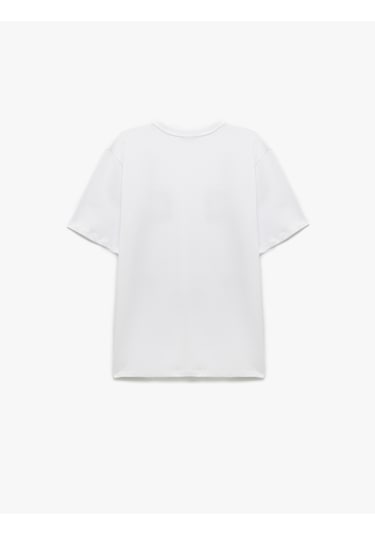 Koton Kısa Kollu Bisiklet Yaka Regular Fit Pamuklu Baskılı Tişört Beyaz 6wam10010hk Beyaz