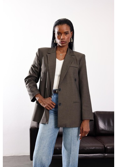 Koyu Haki Düğmeli Oversize Ceket 17255 Koyu Haki