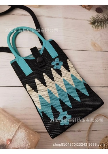 Yaz Sıcak Satış Sezon Örme Küçük Kare Çanta Kaliteli Çanta Crossbody Cep Lake Blue Stitching Rhombus Plaid Mavi