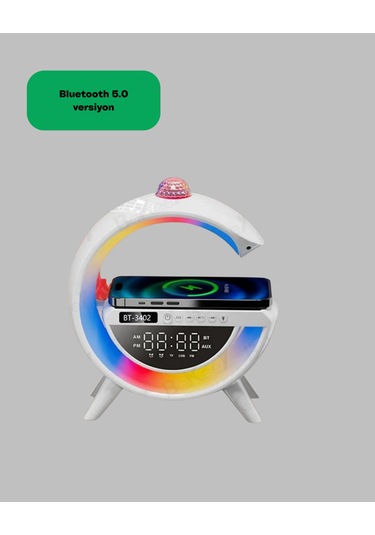 Aux Tf Kart Fm Destekli Dijital Saatli Kablosuz Şarjlı Hoparlör