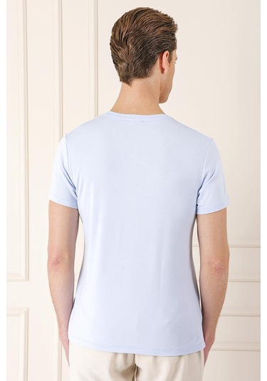 Slim Fit Bisiklet Yaka Düz Pamuklu Buz Mavi Tişört Ts 823 Buz Mavi
