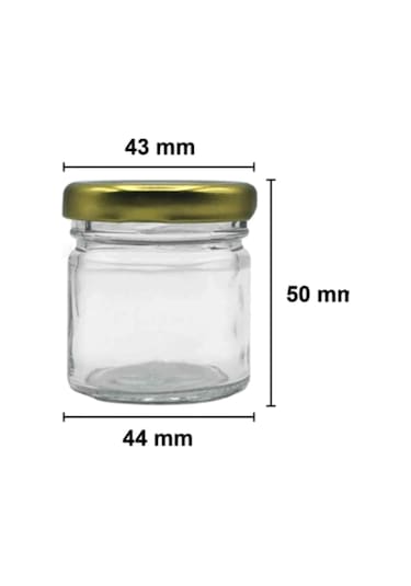 50 Adet Metal Gold Kapaklı Cam Mini Kavanoz 40 Cc Kına Düğün Söz Nişan Hediyeliği Şeffaf-gold