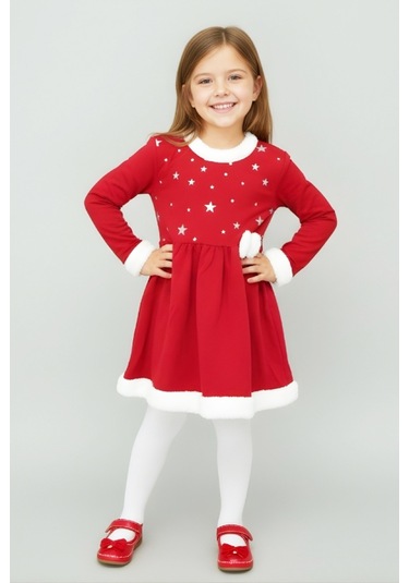 Kız Çocuk Yılbaşı Elbisesi 2 İplik Şardonlu 12434 Kırmızı