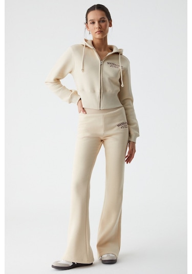 GRIMELANGE Iressen Kadın Nakış Desenli Regular Fit Taş Rengi Eşofman Altı Taş Rengi