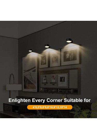 Reedark 3'lü Manyetik Sanat Lambası - 3 Renk Seçeneği, Parlaklık Ayarlı, Uzaktan Kumandalı, Pilli Tavan/wall Spotlights Siyah
