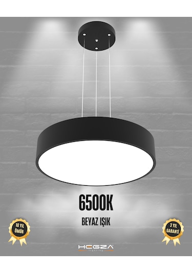 Drum 40cm Siyah Kasa, Beyaz Işık Modern Sarkıt Led Avize Siyah