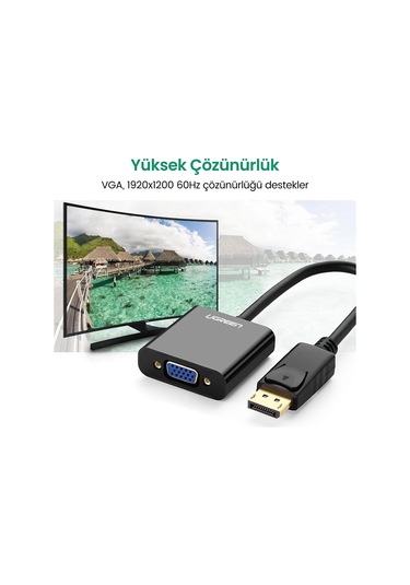 Ugreen Displayport Erkek - Vga Dişi Görüntü Dönüştürücü, Siyah, 20415