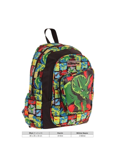 Kaukko Kids Üç Gözlü Erkek Çocuk Okul Sırt Çantası 3d Gergedan Detaylı - L5263 Siyah - Yeşil