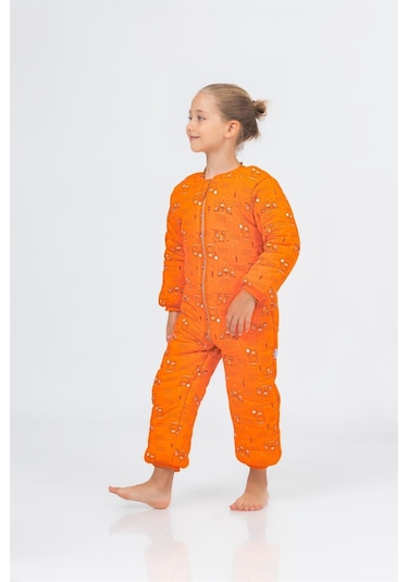Kız Erkek Çocuk Kalın Elyaf Dolgulu Premium Kalite 2.5 Tog Desenli Uyku Tulumu Turuncu
