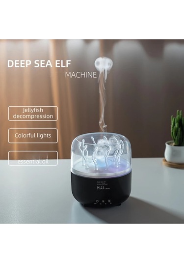 Honeybeeshop Siyah Usb Döner Denizanası Aromaterapi Nemlendirici Ortam Işığı Ev Ofis Masası