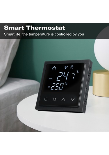 Moveevo Wifi Akıllı Sıcaklık Kontrol Paneli 16a - Led Dokunmatik Ekranlı Ev Isıtma Termostati 85-250v - Mh-1828aw Siyah